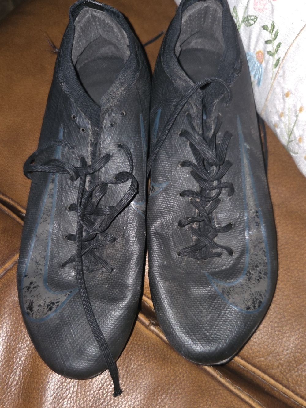 Cleats Nike Women's Black Athletic Soccer Shoes with Subtle Blue Accents